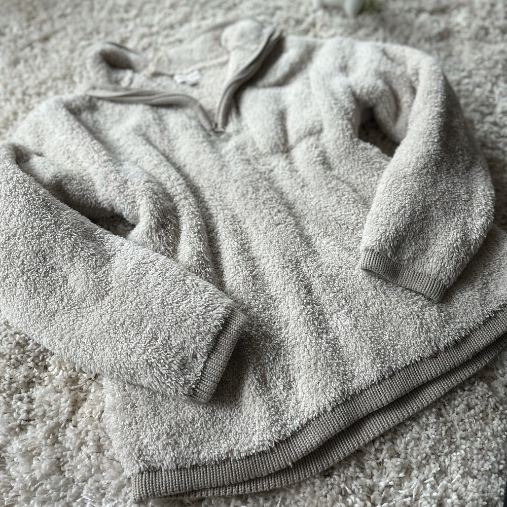 Knox Rose extra thick sherpa fluffy warm cream preppy zip up sweater swe…